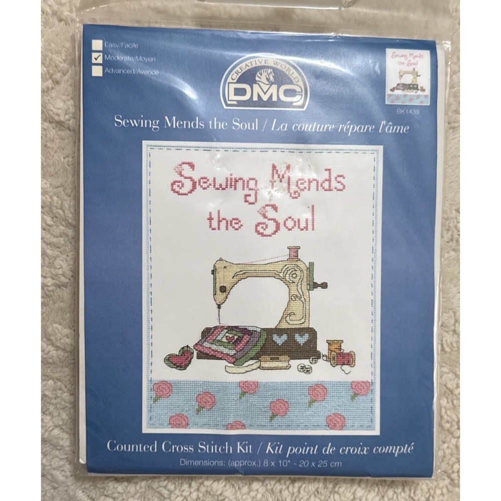 DMC Sewing Mends the Soul 8 inch x 10 inch cross stitch needlepoint kit New